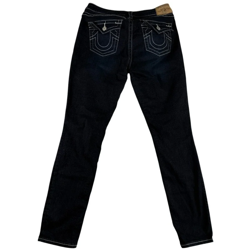 True Religion World Tour Skinny Jeans Men 33 Blue Denim Dark Wash Cotton Stretch